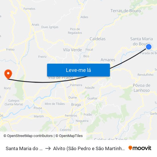 Santa Maria do Bouro to Alvito (São Pedro e São Martinho) e Couto map