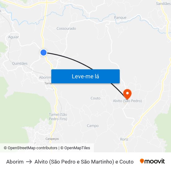 Aborim to Alvito (São Pedro e São Martinho) e Couto map