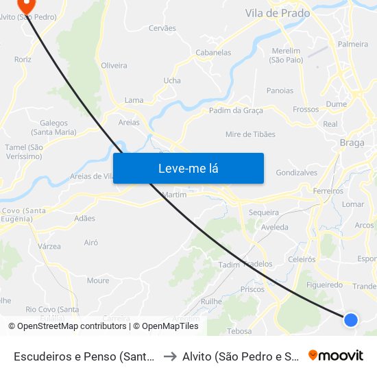 Escudeiros e Penso (Santo Estêvão e São Vicente) to Alvito (São Pedro e São Martinho) e Couto map