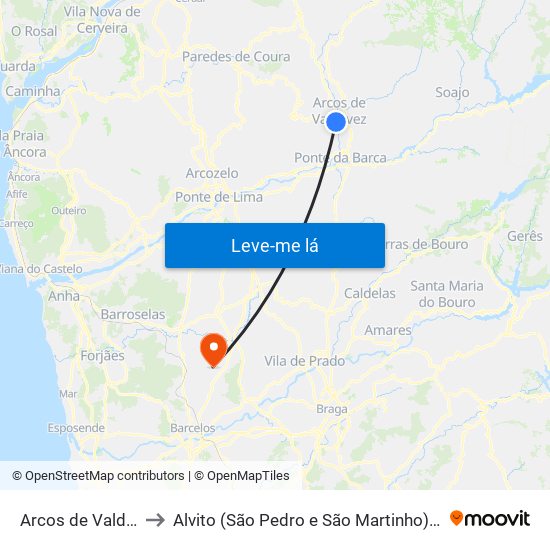 Arcos de Valdevez to Alvito (São Pedro e São Martinho) e Couto map