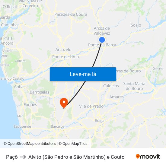 Paçô to Alvito (São Pedro e São Martinho) e Couto map