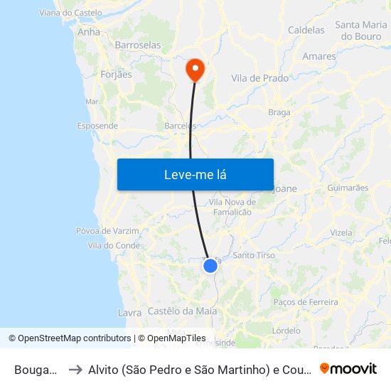 Bougado to Alvito (São Pedro e São Martinho) e Couto map