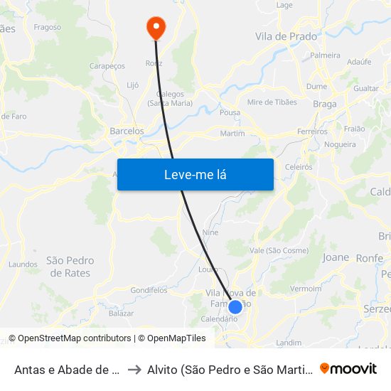 Antas e Abade de Vermoim to Alvito (São Pedro e São Martinho) e Couto map