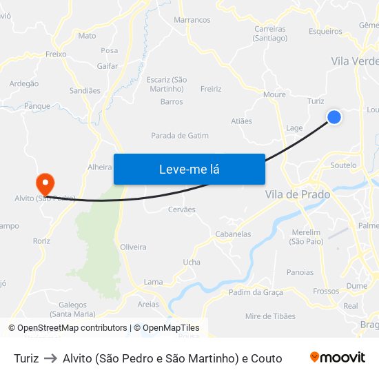 Turiz to Alvito (São Pedro e São Martinho) e Couto map