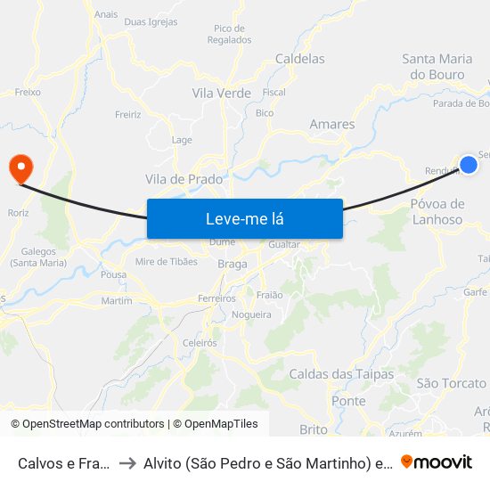 Calvos e Frades to Alvito (São Pedro e São Martinho) e Couto map