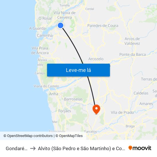 Gondarém to Alvito (São Pedro e São Martinho) e Couto map