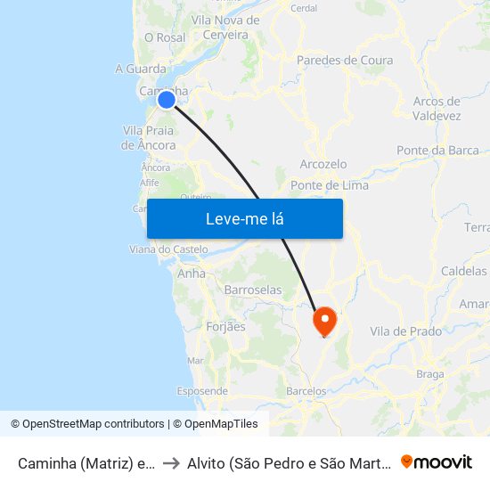 Caminha (Matriz) e Vilarelho to Alvito (São Pedro e São Martinho) e Couto map