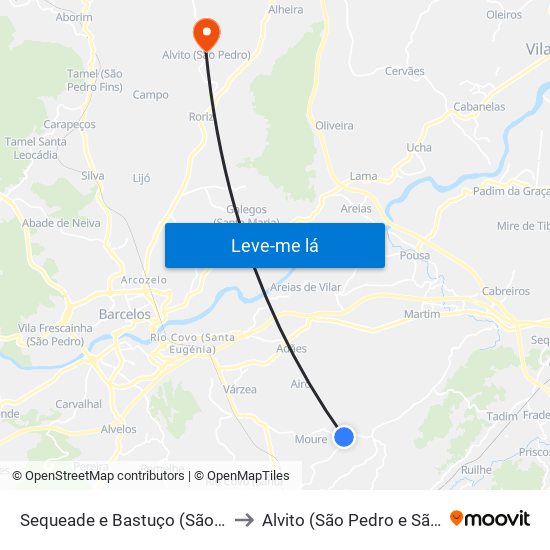 Sequeade e Bastuço (São João e Santo Estêvão) to Alvito (São Pedro e São Martinho) e Couto map