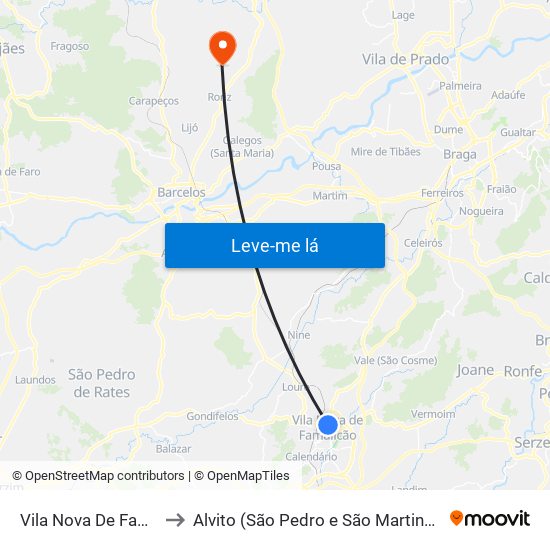 Vila Nova De Famalicão to Alvito (São Pedro e São Martinho) e Couto map