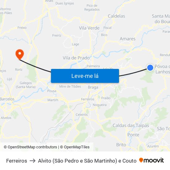 Ferreiros to Alvito (São Pedro e São Martinho) e Couto map