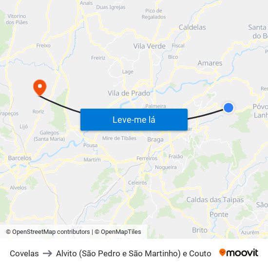 Covelas to Alvito (São Pedro e São Martinho) e Couto map
