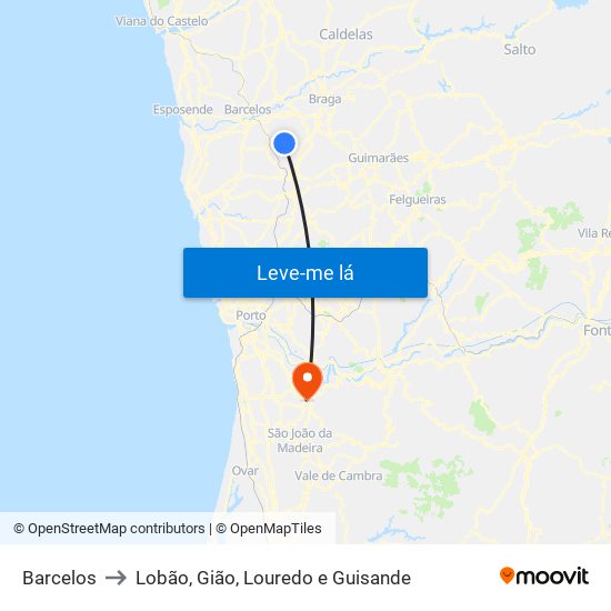 Barcelos to Lobão, Gião, Louredo e Guisande map