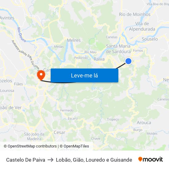 Castelo De Paiva to Lobão, Gião, Louredo e Guisande map