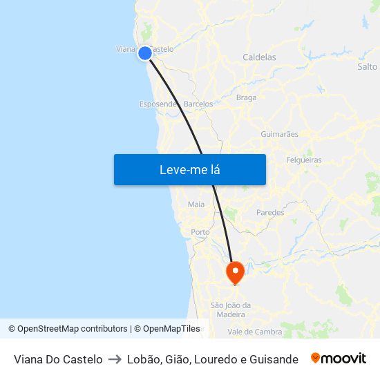 Viana Do Castelo to Lobão, Gião, Louredo e Guisande map