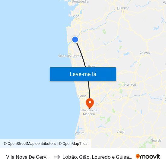 Vila Nova De Cerveira to Lobão, Gião, Louredo e Guisande map