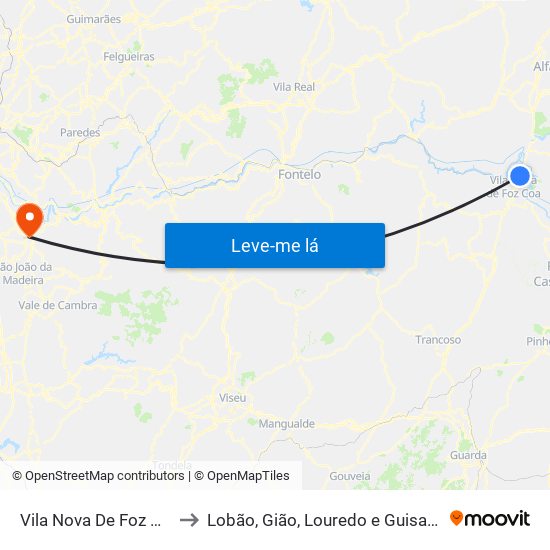 Vila Nova De Foz Côa to Lobão, Gião, Louredo e Guisande map