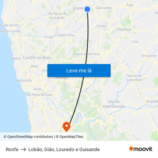 Ronfe to Lobão, Gião, Louredo e Guisande map