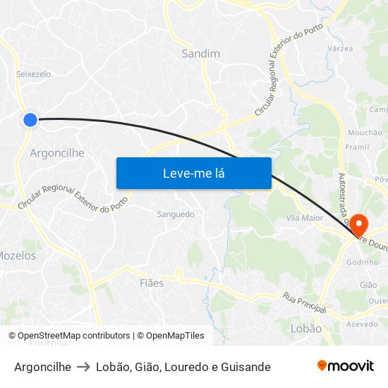 Argoncilhe to Lobão, Gião, Louredo e Guisande map