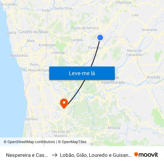 Nespereira e Casais to Lobão, Gião, Louredo e Guisande map