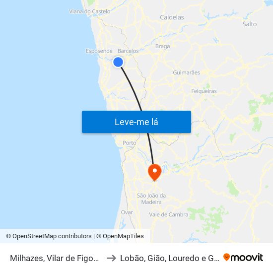 Milhazes, Vilar de Figos e Faria to Lobão, Gião, Louredo e Guisande map