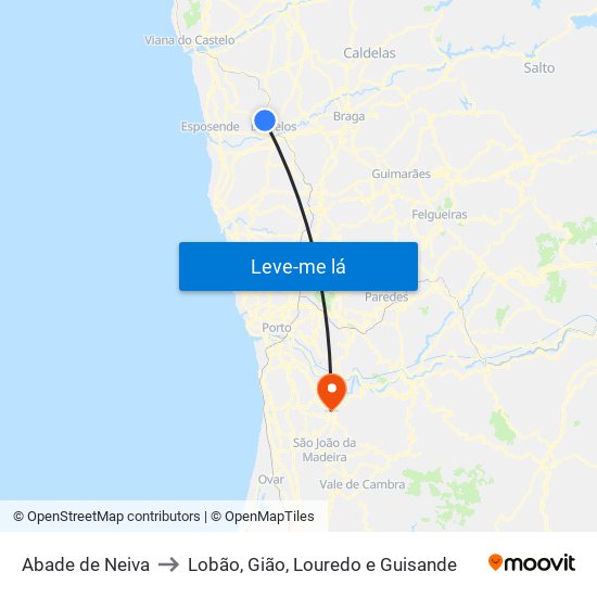 Abade de Neiva to Lobão, Gião, Louredo e Guisande map