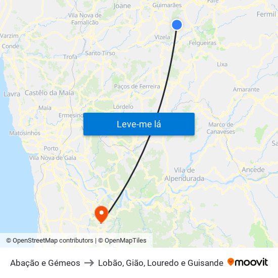 Abação e Gémeos to Lobão, Gião, Louredo e Guisande map