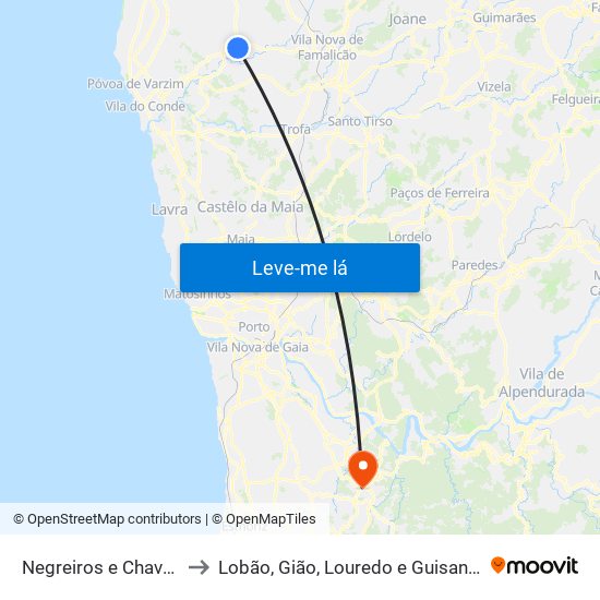 Negreiros e Chavão to Lobão, Gião, Louredo e Guisande map