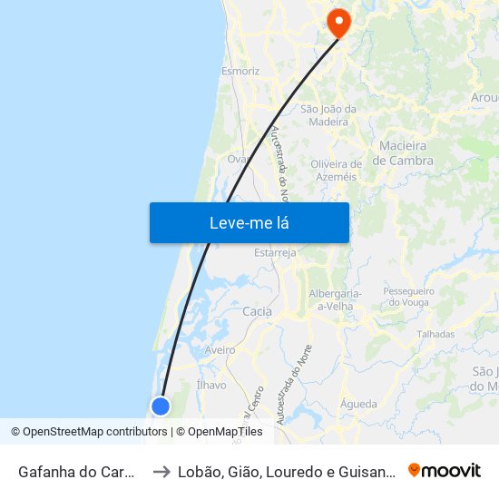 Gafanha do Carmo to Lobão, Gião, Louredo e Guisande map