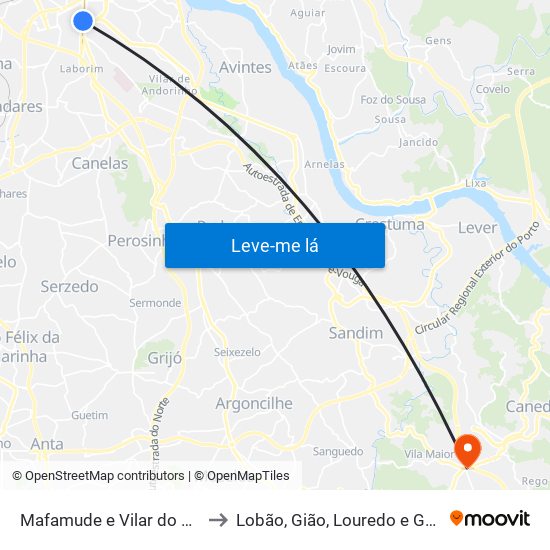 Mafamude e Vilar do Paraíso to Lobão, Gião, Louredo e Guisande map