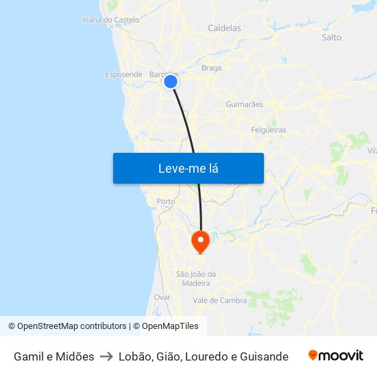 Gamil e Midões to Lobão, Gião, Louredo e Guisande map