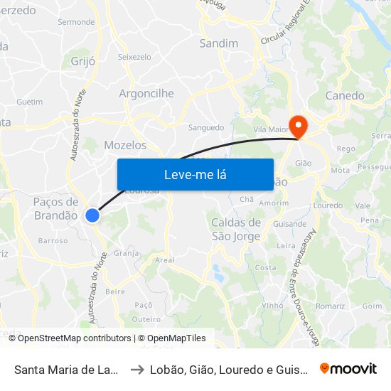 Santa Maria de Lamas to Lobão, Gião, Louredo e Guisande map