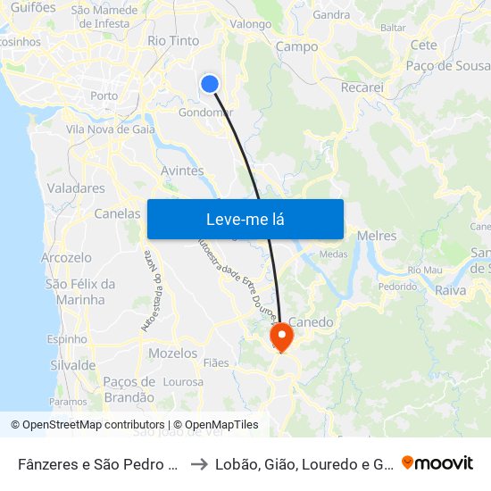 Fânzeres e São Pedro da Cova to Lobão, Gião, Louredo e Guisande map