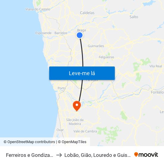 Ferreiros e Gondizalves to Lobão, Gião, Louredo e Guisande map