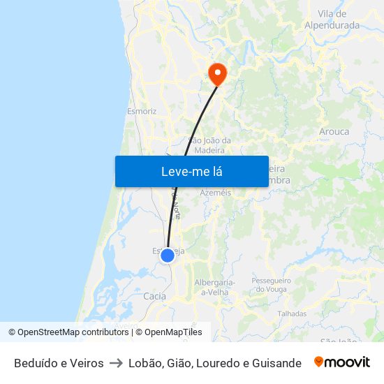 Beduído e Veiros to Lobão, Gião, Louredo e Guisande map