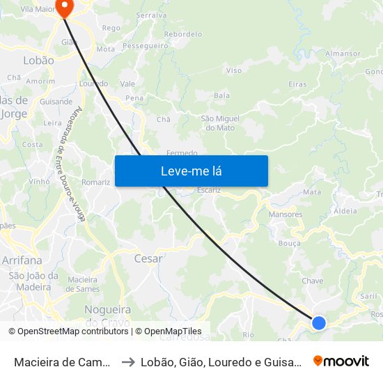 Macieira de Cambra to Lobão, Gião, Louredo e Guisande map