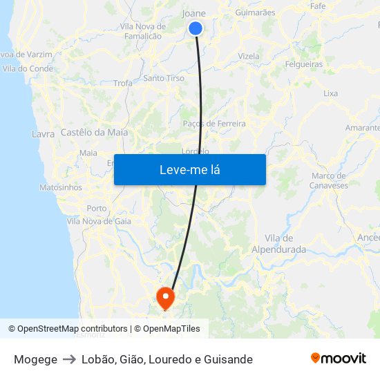 Mogege to Lobão, Gião, Louredo e Guisande map