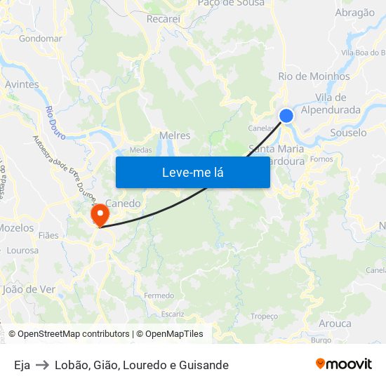 Eja to Lobão, Gião, Louredo e Guisande map