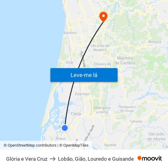 Glória e Vera Cruz to Lobão, Gião, Louredo e Guisande map