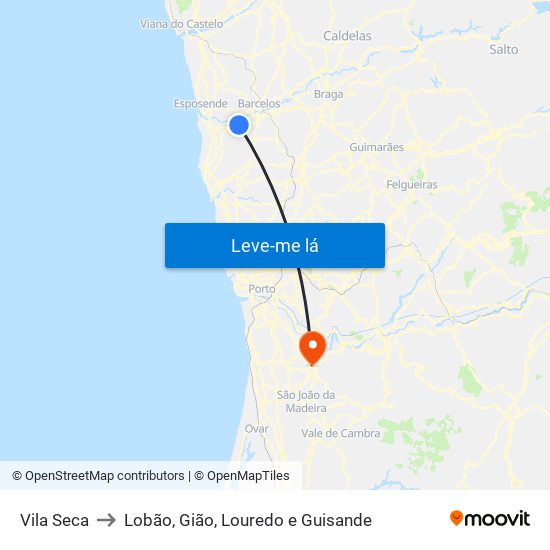 Vila Seca to Lobão, Gião, Louredo e Guisande map