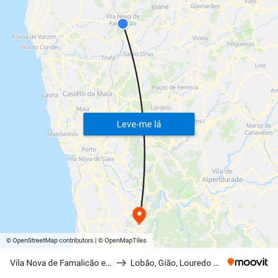 Vila Nova de Famalicão e Calendário to Lobão, Gião, Louredo e Guisande map