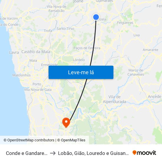 Conde e Gandarela to Lobão, Gião, Louredo e Guisande map
