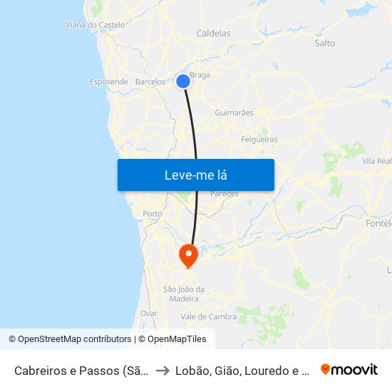 Cabreiros e Passos (São Julião) to Lobão, Gião, Louredo e Guisande map