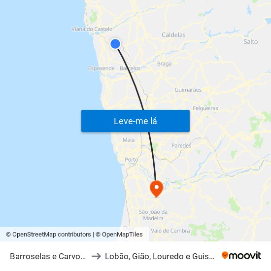Barroselas e Carvoeiro to Lobão, Gião, Louredo e Guisande map