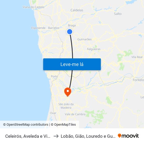 Celeirós, Aveleda e Vimieiro to Lobão, Gião, Louredo e Guisande map