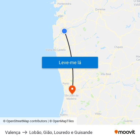 Valença to Lobão, Gião, Louredo e Guisande map