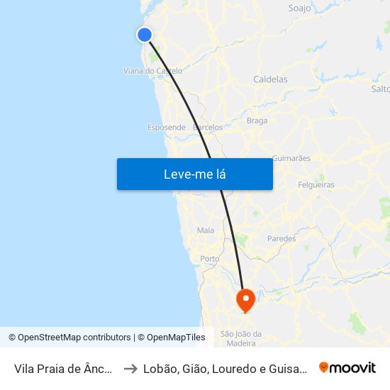 Vila Praia de Âncora to Lobão, Gião, Louredo e Guisande map