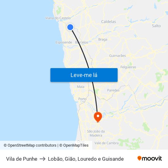 Vila de Punhe to Lobão, Gião, Louredo e Guisande map