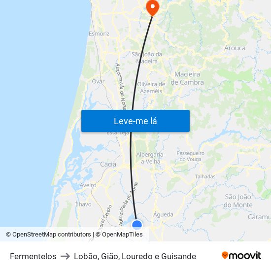 Fermentelos to Lobão, Gião, Louredo e Guisande map