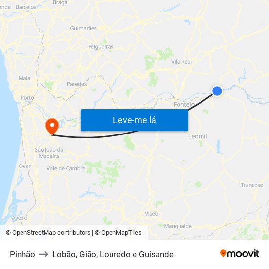 Pinhão to Lobão, Gião, Louredo e Guisande map