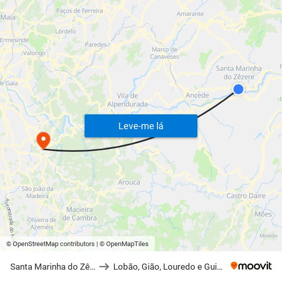 Santa Marinha do Zêzere to Lobão, Gião, Louredo e Guisande map